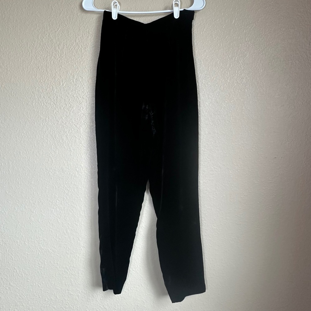 Valerie Stevens Petites Black Silk Blend Velvet High Waist Straight Leg Pants 4P